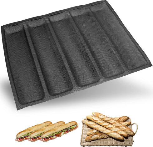 masteymoh 5-Cavity French Bread Baking Pan, Non-Stick, Soft Foldable for Easy Storage, 17.2" x 12.2"