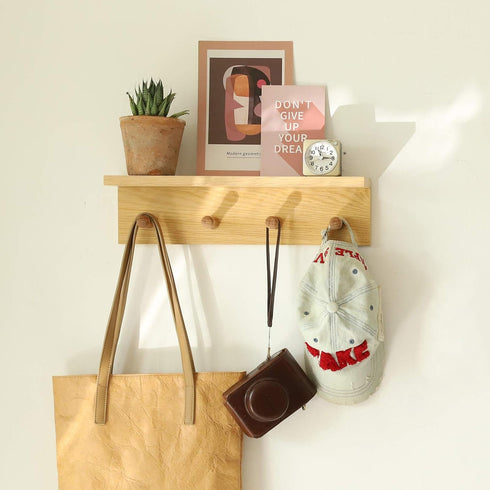 Wall Mount Coat Rack with Shelf, Sturdy Wooden Floating Shelf withHooks Save