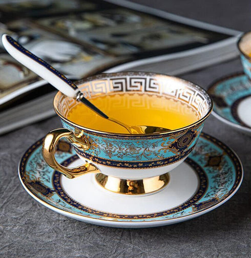 YBK Tech Euro Style Bone China Cup & Saucer Set, Ceramic Tea Coffee Cup for Home Kitchen