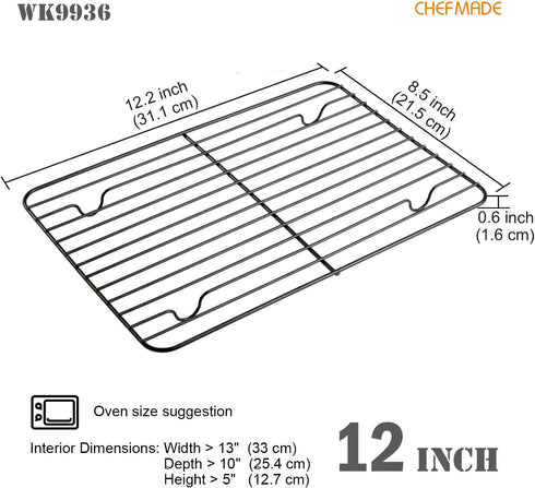 CHEFMADE Baking and Cooling Rack, Nonstick 12.2-Inch Rectangle Wire Rack Bakeware by CHEFMADE