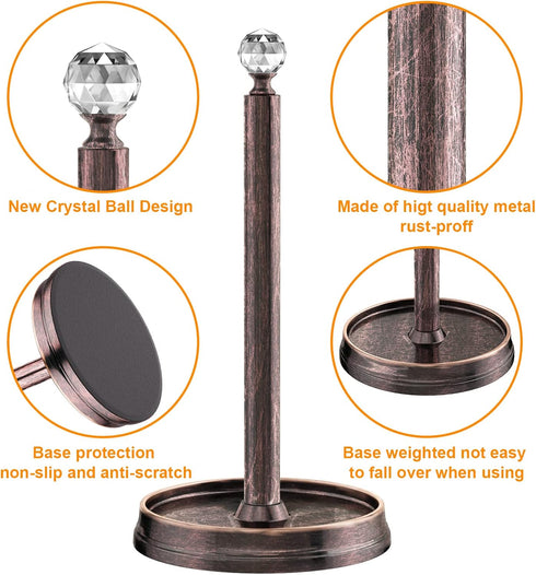 Steel Paper Towel Holder with Crystal Ball, Countertop Stand for Kitchen, Bars & Dining Tables, Oil Rubbed Bronze