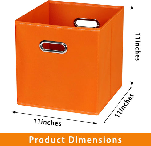 Fabric Cube Organizer with Handle, Foldable Storage Bins 11x11x11, Set of 6, (Orange) for Cloth or Accessory Storage