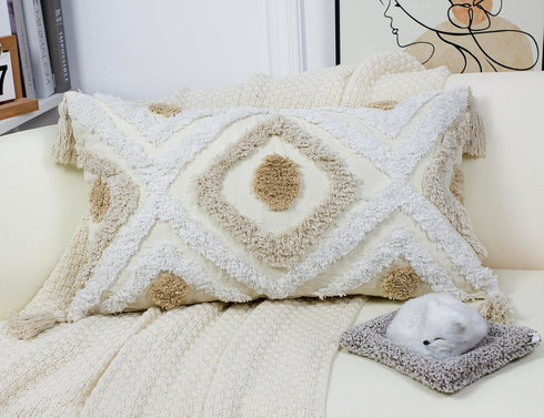 14 24,Cotton NUYECY Modern Long Lumbar Throw Pillow Cover x and Linen Tufted Decorative Boho Long Lumbar Pillow Case