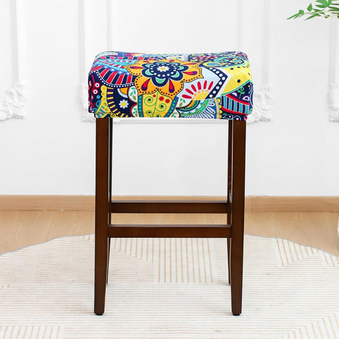 Set 4 18x14inch Waterproof Bar Stool Covers Rectangle of Boho Stretch Seat Cushion Covers for Backless Barstools