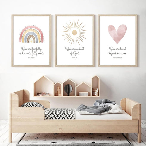 Pennclys 3 12x16 Inch Boho Nursery Wall Art Pieces Bible Verse Nursery Art Christian Girls Nursery Wall Art Heart