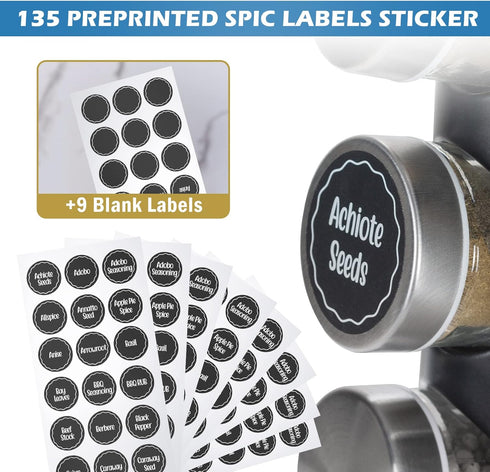 Countertop 20-Jars 135 Set, Countertop, Tianifa Black Revolving Spice Rack, Empty Rotating Spice Rack Organizer, Round