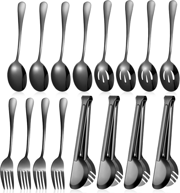 Patelai 15 Pieces Stainless Steel Serving Utensils Set, 8.7" Large Serving Spoons, Slotted Spoon, Buffet Flatware