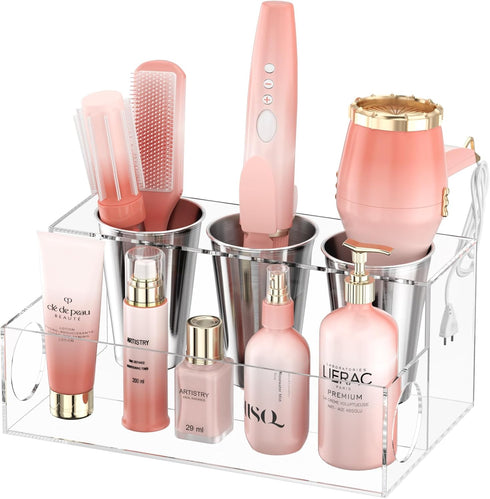 NIUBEE Hair Tool Organizer, Clear Acrylic Hair Dryer and Styling Organizer, Bathroom Countertop Blow Dryer Holder,