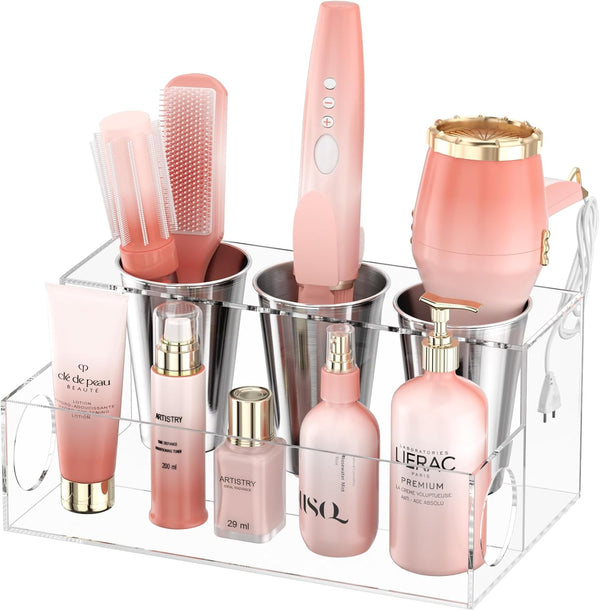 NIUBEE Hair Tool Organizer, Clear Acrylic Hair Dryer and Styling Organizer, Bathroom Countertop Blow Dryer Holder,