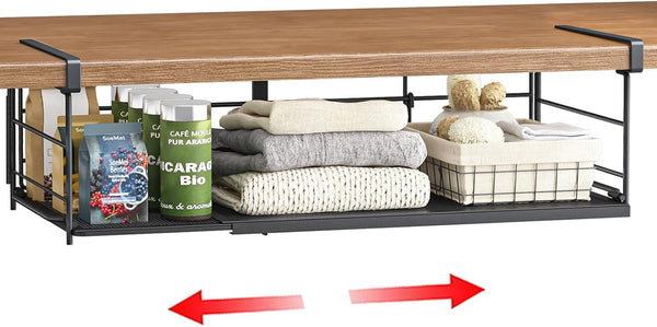 SHINEWON Expandable Under Cabinet Shelf, Extendable Under Shelf Storage with Removable Wire-Like Back