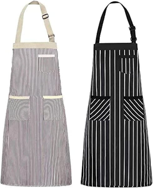 NLUS 2 Pack Kitchen Cooking Aprons, Adjustable Bib Soft Chef Apron with 3 Pockets for Men and Women (Umber/Black)