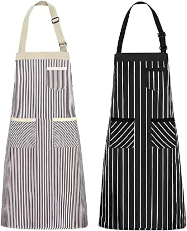 NLUS 2 Pack Kitchen Cooking Aprons, Adjustable Bib Soft Chef Apron with 3 Pockets for Men and Women (Umber/Black)