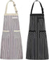 NLUS 2 Pack Kitchen Cooking Aprons, Adjustable Bib Soft Chef Apron with 3 Pockets for Men and Women (Umber/Black)