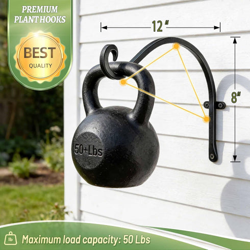 50 Lbs 12 Inch 2 AJART Heavy-Duty Plant Hanger Outdoor - Can Hold Plant Basket or Large Bird Feeder - Solid Iron