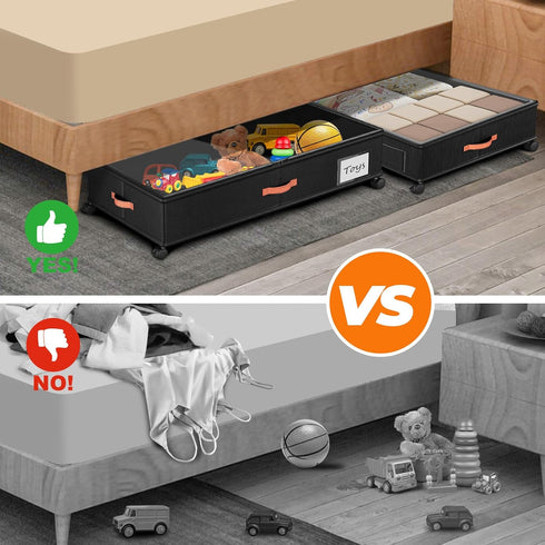 Wheels,2-Pack Under Bed Storage with Under Bed Storage Containers with Clear Lids,XXL Large Under the Bed Storage
