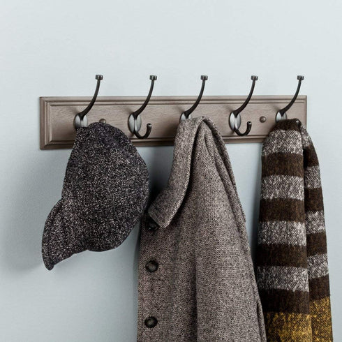 Franklin Brass Pilltop 27" Coat Rack Wall Mount Driftwood Grey with 5 Hooks for Clothes, Towels, Bags, Organization