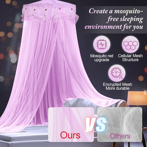 Jeteventy Bed Canopy for Girls, Princess Bed Curtain Net for Single to King Size, Quick Easy Installation (Purple)