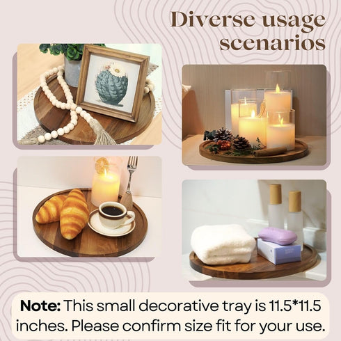 ELTNEGSA 11.5 Inch Counter Small Wood Round Decorative Tray for Home Decor, Coffee Table, Dining Table, Kitchen Island