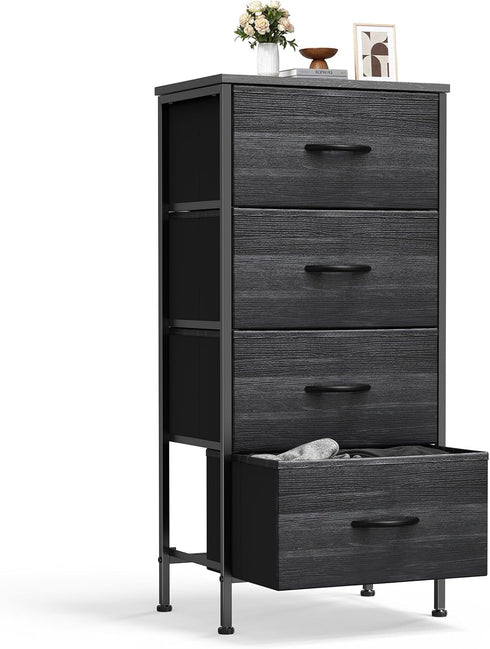 Sweetcrispy Nightstand Small Bedroom Dresser with 4 Fabric Drawers,Bed Side Furniture End