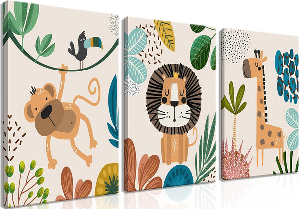 AKWISH Safari Jungle Nursery Wall Decor Set of 3 - Framed Animal