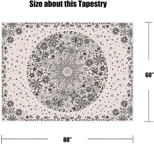 Neasow Bohemian Tapestry Wall Hanging, Beige White Floral Tapestry, 60×80 inches, Boho Hippie Home Decor
