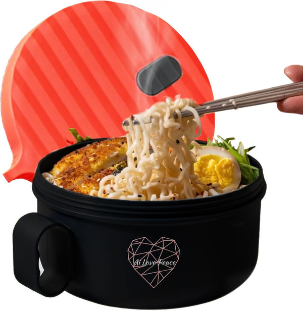 AI LOVE PEACE Ramen Bowl, Large 40 oz Microwave Ramen Cooker, Portable Noodle Bowl for Home Office Dorm Room