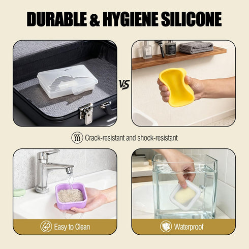 2 Pack OTHIX Leakproof Silicone Travel Soap Case, Small Bar Soap Holder Container with Drainage Layer & Mini Portable