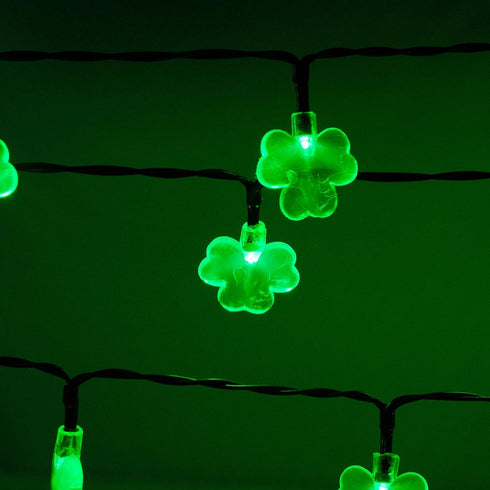 2 Pack 50 8 Dazzle Bright LED St. Patrick's Day Shamrock String Light, Battery Operated Clover String Lights