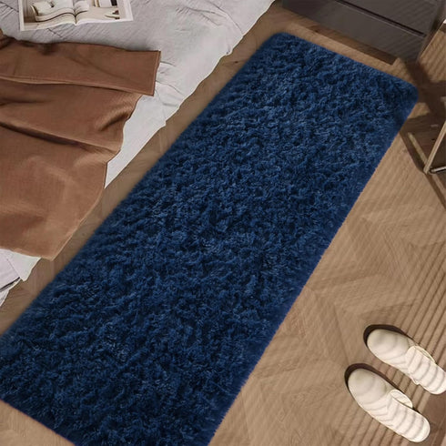 Soft Navy Blue Runner Rugs, 2x4 ft Plush Fluffy Carpets for Bedroom, Shag Furry Area Rug for Living Room Girls Kids Room