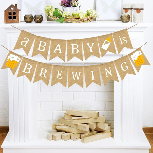 Doumeny Jute Burlap A Baby is Brewing Banner Baby Shower Decorations Banner Gender