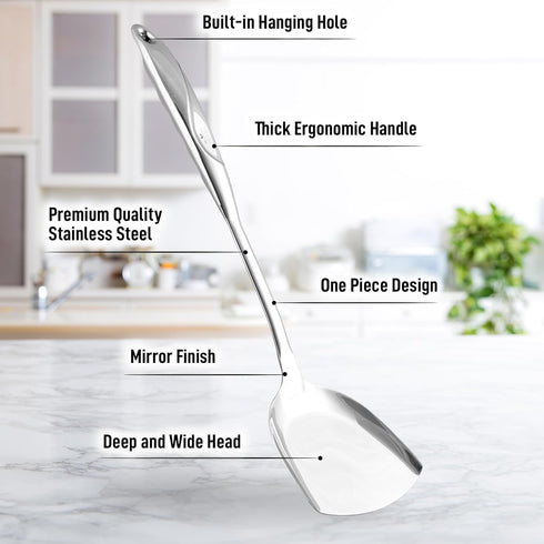 Zulay Kitchen Wok Spatula, Stainless Steel Metal Utensils for Cooking, 14.8” Wok Tools