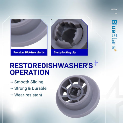 BlueStars 165314 Dishwasher Lower Rack Wheel, Compatible for Bosch & Kenmore, Replaces 420198 423232 - PACK OF 8
