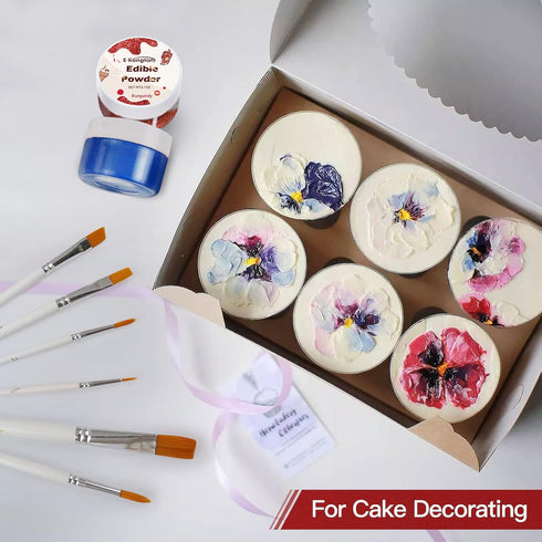 E-Kongton Cake Painting Brushes Set, Food Safe Fondant Sugar DIY Tools, 6PCS Soft Synthetic Brush for Easy Use &