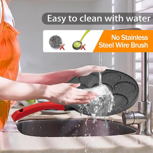 Small Egg Frying Pan, Nonstick Mini Pancake Maker, Aluminum Pancake Pan with 7 Molds
