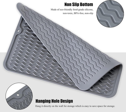 Silicone Dish Drying Mat for Kitchen Counter, Eco-friendly Heat-resistant Dish Drainer Mat, Easy Clean (12" x 12",
