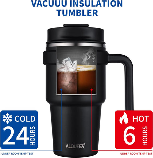ALOUFEA 20 oz Insulated Coffee Mug Tumbler with Handle, Stainless Steel Travel Mug Tumbler with Lid and Straw,Double
