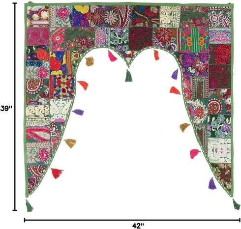 Eyes of India 42" Green Patchwork Window Door Toran Valance Tapestry - Handmade Boho Chic Indian Bohemian Accent
