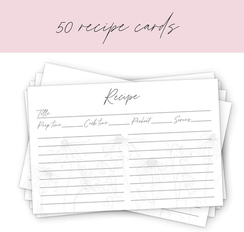 Recipe Cards 4x6 Set of 50 Floral Recipe Cards - Thick Pure White Cardstock for Bridal Showers and Weddings