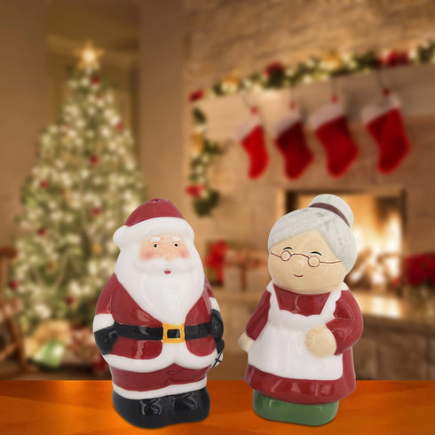 Christmas Salt and Pepper Shakers, Holiday Ceramic Set of Santa & Mrs Claus, Barclay’s Buys Holiday Decor