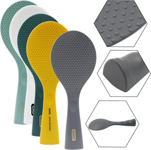 Non Stick Rice Scooper - Silicone Standing Rice Spoon Paddle - Heat Resistant Rice Cooker Spoon (1 Pack, Black)