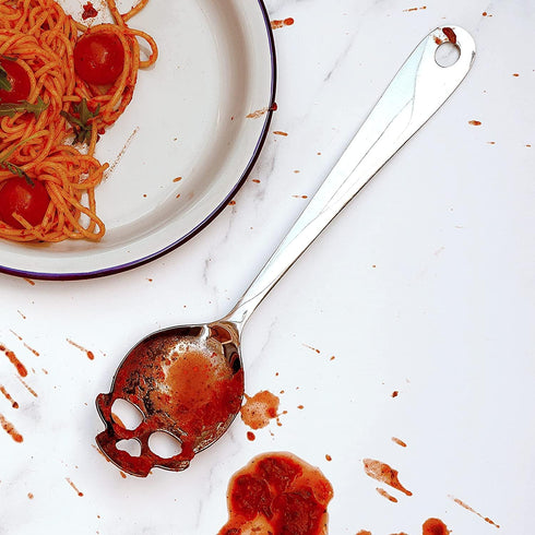 Suck UK Skull Serving Spoon, Stainless Steel Kitchen Utensils for Gothic Home Decor, Slotted Cooking Spoon