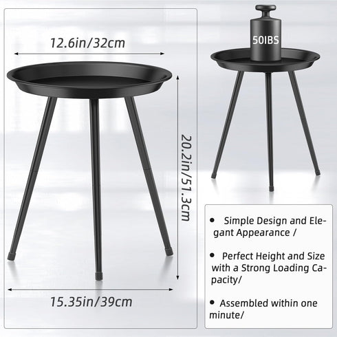SYQ Small Black Side Table,Modern Round Metal end Table,Simple Circle Accent Table for Outdoor Living Room Bedroom