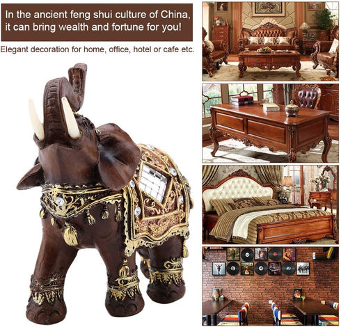 Feng Shui Wood Grain Elephant Statue 5.5" - Thai Elephant with Trunk Up - Collectible Figurine for Home Decor