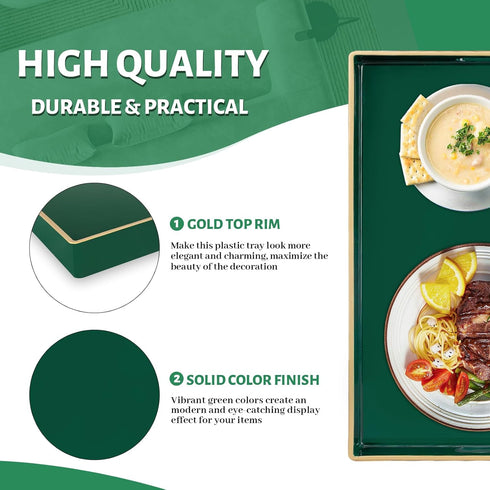 15.8" 10.2" 1.4" MAONAME Dark Green Decorative Tray, Serving Tray with Handles, Plastic Trays for Coffee Table