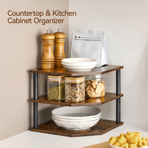3-Tier Countertop Counter Counter Wooden Corner Shelf, Kitchen Dish & Bread Organizer Stand Storage for Desktop Bedroom