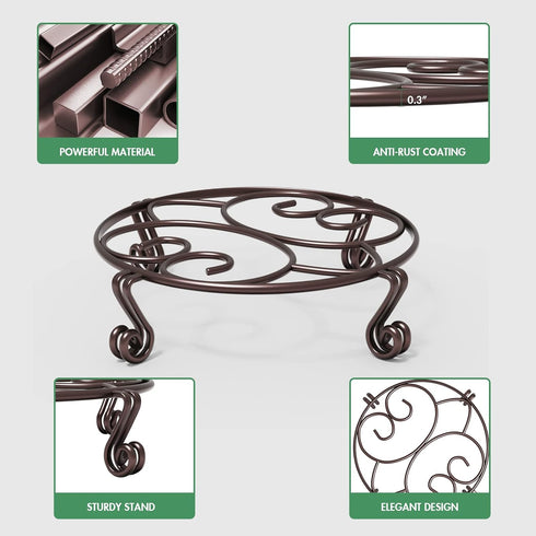 Yimobra 2 Pack Plant Stand for Flower Pot Heavy Duty Potted Holder Indoor Outdoor Metal Rustproof Iron Garden Container Round Supports Rack for Planter Bronze, Brown, 9.4 Inches