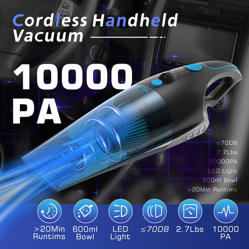 Handheld Vacuum Cordless Upgrade 10000PA, Mini Vacuum with LED Light for Home, Car, and Pet Hair Cleaning