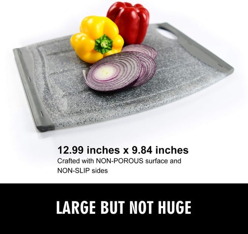 Large Cutting Board with Juice Grooves, 12.99" Thick Cutting Board for Vegetable and Meat, Non Slip Chopping Board for Kitchen with Easy Grip Handle, BPA Free, Dishwasher Safe (Grey) by Ginkick