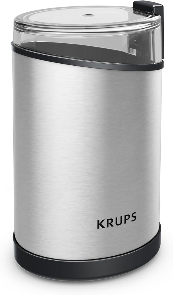 Krups Fast-Touch Coffee Grinder, 3oz Bean Hopper, One Touch Operation, 200 Watts, Espresso and Spice Grinder, Silver