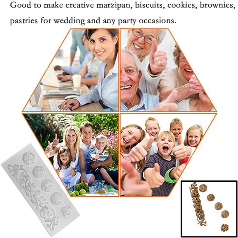 DIY Baroque Scroll Relief Cake Border Silicone Molds - European Frame Cake Decorating Tools - Grey